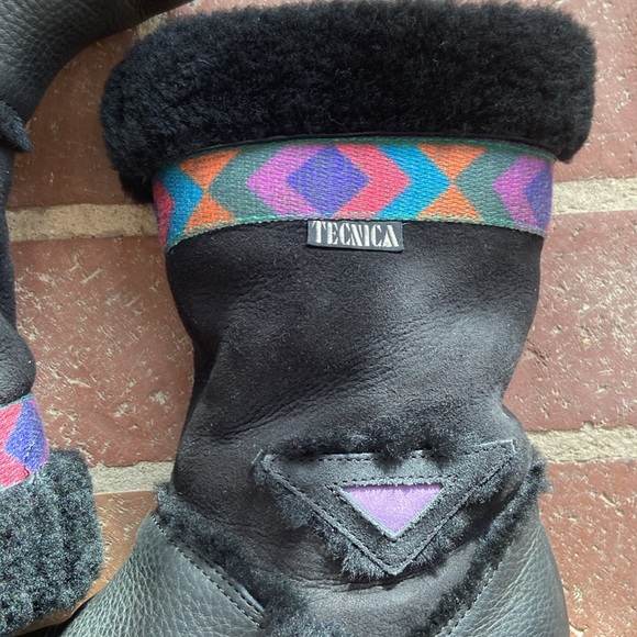 Tecnica Leather and Suede Shearling Tribal Print Mid Calf Boots - Picture 6 of 13